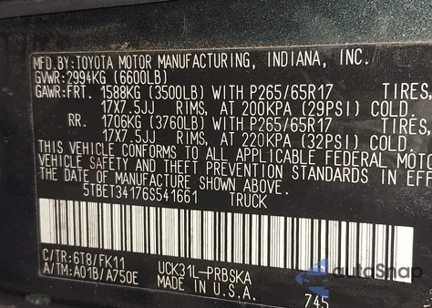 2006 Toyota Tundra Sr5 V8 from USA, damaged, VIN 5TBET34176S541661